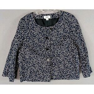 Ann Taylor Loft Petites 14P Short Shacket Black Button Up Long Slv Cotton READ